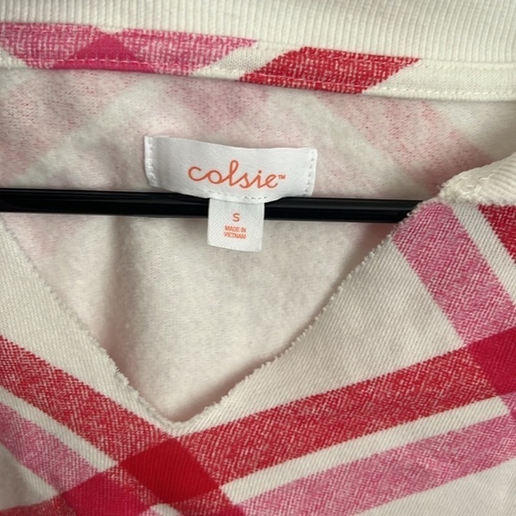 Colsie‎ Cozy Plaid Sweatshirt Loungewear V Neck Long Sleeve Pullover Top Small - Picture 4 of 10